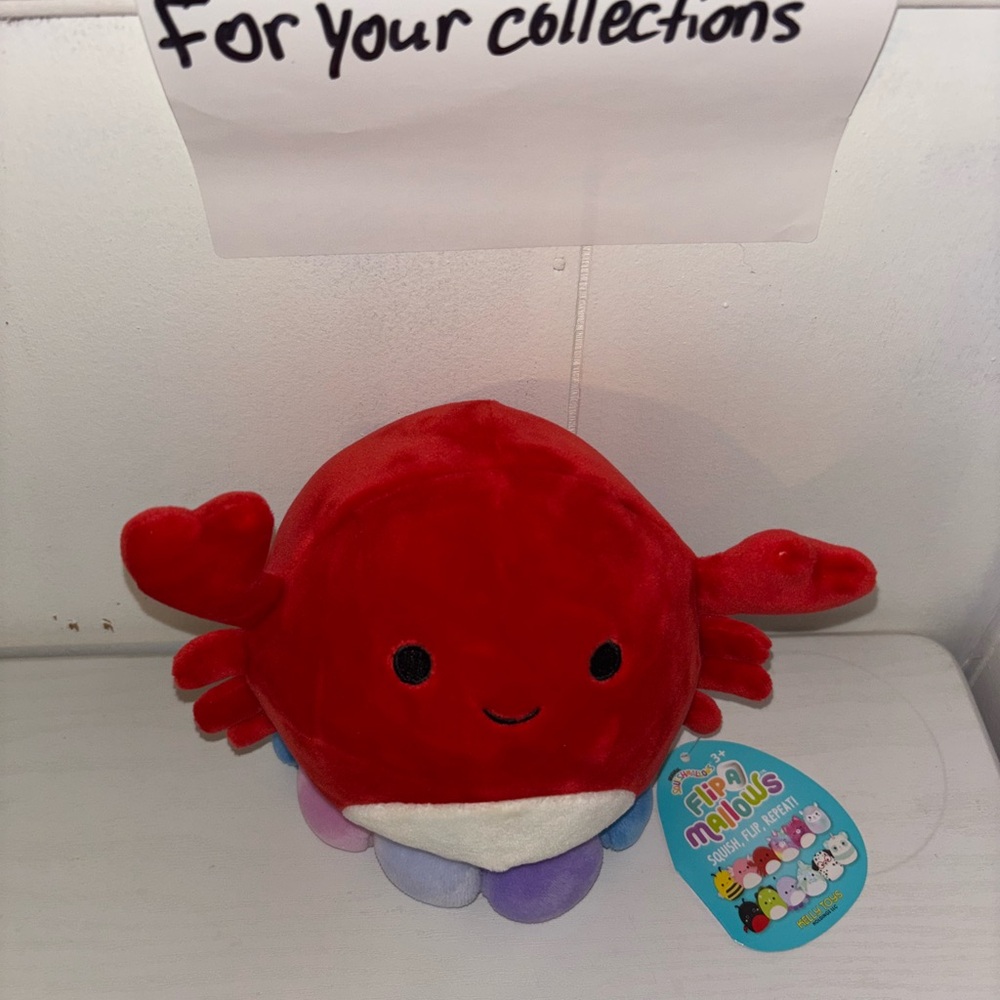 Flip-a-Mallow 5" Carlos Crab/Beula Octopus 2 in 1 Red/Violet Ocean Sea Life NWT